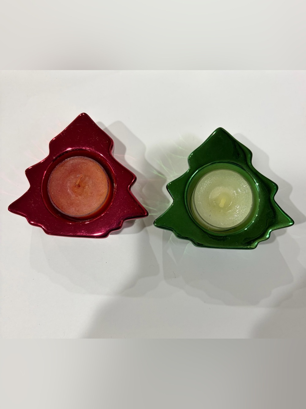 Festive Red and Green Tree-Shaped Tealight Holders - Set of 2